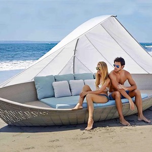 Lit de repos d'extérieur en rotin PE, canapé-lit imperméable avec structure en aluminium pour hôtel, piscine, villa, jardin - Product Image 3