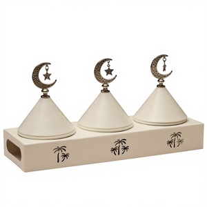 Ensemble de plats en métal en forme de cône avec couvercle en forme de lune et d'étoile, design palmier, vaisselle orientale pour servir des dattes pendant le Ramadan - Product Image 6