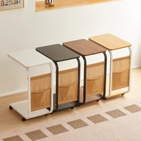 Table d'appoint/table basse multifonctionnelle moderne et mobile avec structure en métal et plateau en bois pour chambre à coucher, salon, meubles de maison, design simple