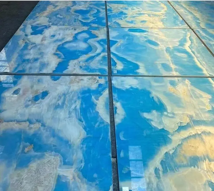 Pierre Naturelle Iran Blocs Rétro-Éclairé Glace Bleu Onyx Carreaux de Marbre Douche Sol et Mur