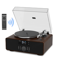 Tourne-disque vintage en bois d'origine avec haut-parleurs stéréo intégrés, système de diffusion sans fil tout-en-un
