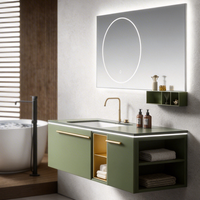 Meuble de salle de bain en acier inoxydable en gros, en promotion, avec miroir LED à fonction de gradation tactile et vasque en céramique