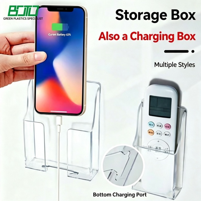 Punch-Free Clear Acrylic Wall Storage Organizer Multifunction Phone Remote Control Holder for Bedside Living Room Hotel Use