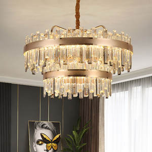 Luxury Modern Pendant Light Switch Control Iron Electroplating Sand Gold Ring <b>Crystal</b> Led <b>Chandeliers</b> - Product Image 4