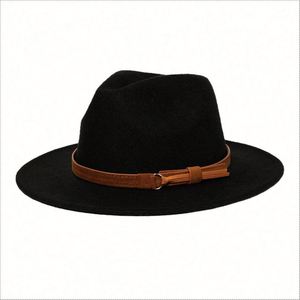 Sombrero Fedora Clásico de Fieltro al por Mayor, Ala Ancha, 21 Colores Disponibles, Decoración con Cinta Estampada, Unisex, para Fiestas - Product Image 2