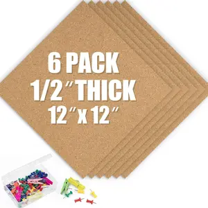 Custom 6pcs 12inch Self Adhesive Square Bulletin Cork Boards Wall Self-adhesive Corkboards Tiles For Wall