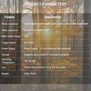 Trail Cam avec 8K Vidéo 60MP Images Vision Nocturne Activé par Mouvement Caméra Faune Étanche <span class=keywords><strong>pour</strong></span> la <span class=keywords><strong>Chasse</strong></span> <span class=keywords><strong>Surveillance</strong></span> à Domicile et Sec - Product Image 5