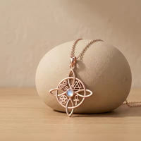 Collier pendentif croix celtique en argent sterling 925 plaqué or rose avec pierre de lune pour femme