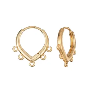 JIEXING Jewelry Findings Brass DIY Earrings Hoops Accessories with 5 Dangling Holes 14K Gold Plated Hoop For Earring Diy