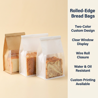 Sacs à pain personnalisés imprimés, jetables, durables, à bord roulé, avec fenêtre transparente, fermeture à fermeture éclair, résistants à la graisse, de qualité alimentaire, pour toasts