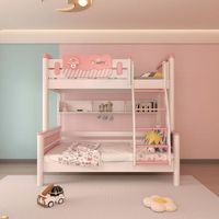 Lit superposé en bois massif de style minimaliste européen, bleu ou rose, avec glissière et tiroirs de rangement en dessous