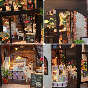 <span class=keywords><strong>Maison</strong></span> miniature en bois à assembler soi-même, modèle artisanal créatif, <span class=keywords><strong>maison</strong></span> de café en bois, accessoires pour filles - Product Image 4