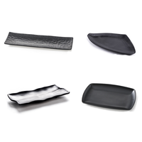 Assiette rectangulaire rectangulaire noire en plastique de style japonais, rôtissoire BBQ, assiettes incassables en mélamine