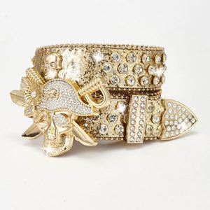 Cinturón Retro Bling Bling BB para Mujer con Tachuelas de Diamantes, Correa de Cuero PU, Hebilla de Aleación con Calavera, Estilo Vaquero Occidental, con Pedrería, Popular para Hombre - Product Image 1