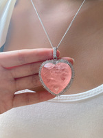 Mode En Gros Naturel Rose Quartz Pierre Collier À La Main En Forme De Coeur Cristal Collier Femmes