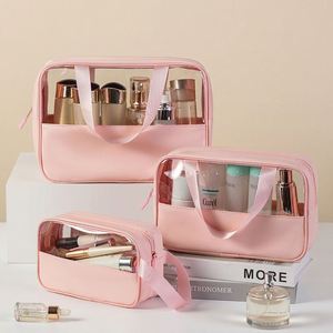 Customizable Logo Letter Fashion Travel Storage <b>Makeup</b> <b>Bag</b> Soft Handle PVC Waterproof <b>Large</b> Capacity Zipper Closure for Daily - Product Image 2