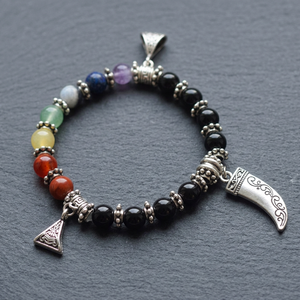 Crystalexport.com Brclt-231 Chakra Beaded Bohemian Bracelet Pyramid Crescent <b>Moon</b> Charm Antique Silver Plated <b>Crystal</b> Agate - Product Image 4