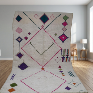 Tapis Beni Ourian fait main de haute qualité avec laine biologique, style bohème, à poils longs, pour usage domestique - Product Image 3