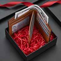 Portefeuille à trois volets en cuir pour hommes, porte-cartes de luxe, coffret cadeau