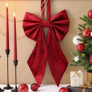 Lazos Grandes de Terciopelo Rojo para Árbol de Navidad - Lazos Coloridos Medianos de Marca para Cercas/Escaleras/Barandillas/Chimeneas - Product Image 2
