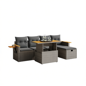 Ensemble de canapés de jardin gris en rotin, mobilier d'extérieur 4 places avec rangement, design contemporain - Product Image 1