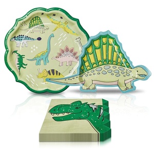 Assiettes et serviettes en papier jetables sur le thème du dinosaure vert DAMAI pour fête d'anniversaire d'enfant - Product Image 1