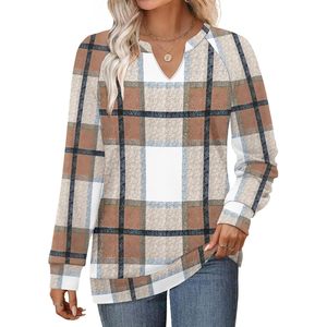 FOXA Women's V Neck Long Sleeve Plaid Sweatshirt Lightweight Casual Autumn <b>Top</b> Breathable Fashion Sweater Outfit - Product Image 2