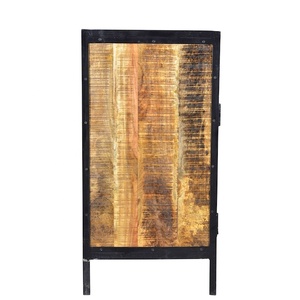Handmade Solid Mango Wood & Industrial Metal Frame Sideboard Cabinet | Modern Living Room Storage Furniture for Apartments - Product Image 3