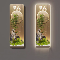 Lukisan Dinding LED Lanskap Rusa Aliran Air Modern untuk Pintu Masuk Lobi Hotel Kantor Jam Digital Kristal Mewah