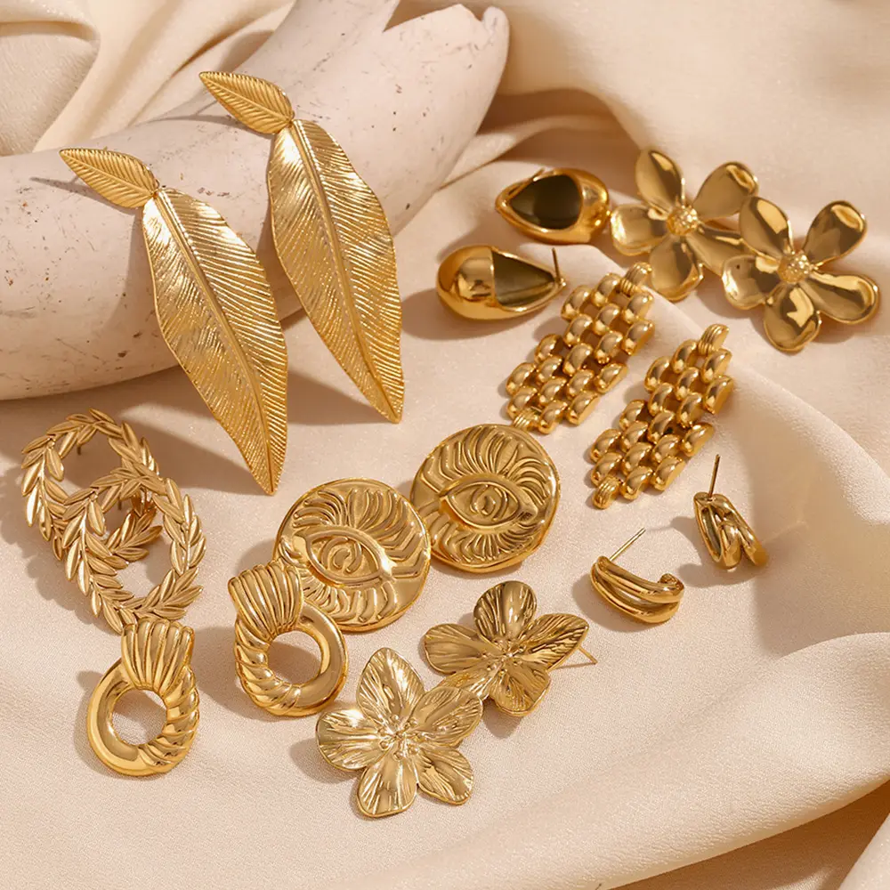 Fanhua anting-anting kancing berlapis emas, Perhiasan Wanita Stainless Steel anti air, anting-anting mewah untuk wanita