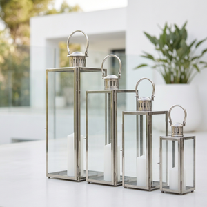 Lanternes porte-bougies en acier inoxydable de grande taille pour la décoration intérieure et extérieure - Product Image 6