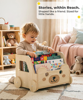 Étagère à livres roulante Little Bear, organisateur de livres en bois pour enfants avec roulettes, bibliothèque mobile pour enfants