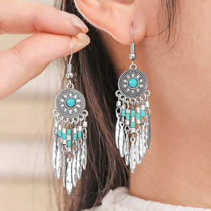 Bohemian Tassel Drop <b>Earrings</b> Antique <b>Silver</b> Plated Women's Party Jewelry Alloy <b>Long</b> Dangle <b>Earrings</b> Fashion Accessory - Product Image 4