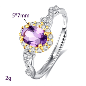 Anillos Ajustables de Plata 925 con Baño de Oro de Dos Tonos, Diseño Trenzado, con Halo de Piedra Natural Ovalada de 5*7mm, Joyería para Mujer - Product Image 6