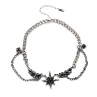Pendentif étoile à six branches double couche en cristal, chaîne en acier inoxydable, ailes pour hommes, style punk hip hop, accessoires inaltérables pour femmes