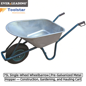 <span class=keywords><strong>Brouette</strong></span> robuste Ever-Leading 75L avec plateau métallique pré-galvanisé, roue pneumatique 16"x4.00-8 et jante en plastique pour la construction et le jardinage - Product Image 1