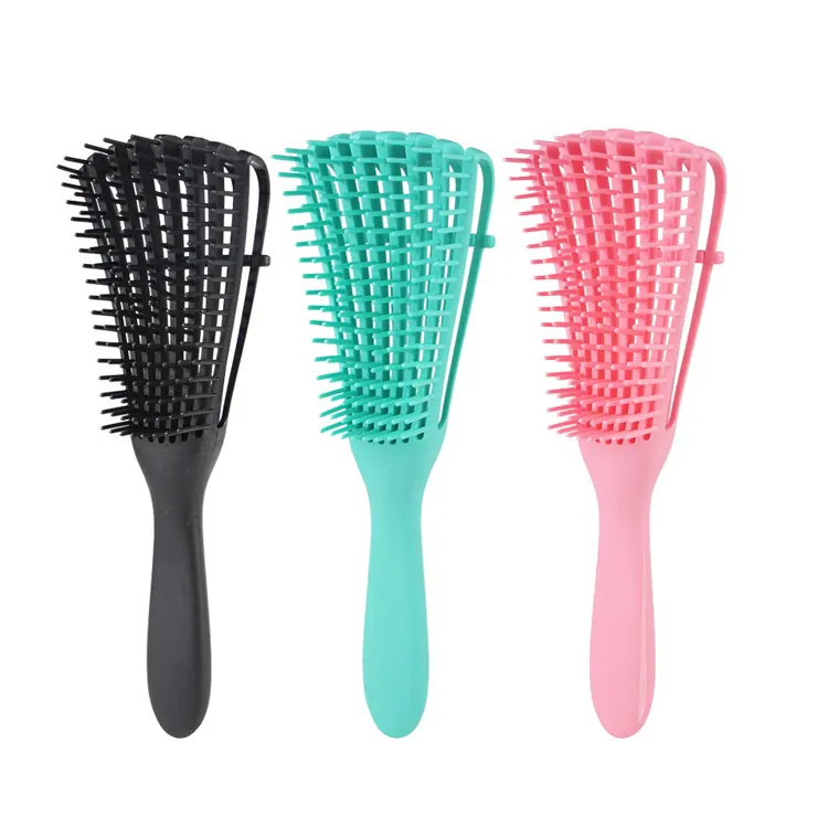 Vente en gros de produits de haute qualité pour femmes Afro américaines 8 rangées démêlante brosse de Massage pour cheveux bouclés brosse en plastique peigne à cheveux