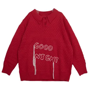 2024 primavera nuevo suéter rojo para mujer, suéter de manga larga con letras Jacquard y borlas, Jersey de punto que no se desvanece, diseño Original