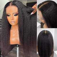Perruque Lace Front HD 13x4 en Cheveux Humains Vierges Bruts Yaki Lisse, Longue Perruque Bandeau Sans Couture Afro Kinky Lisse pour Femme