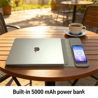 Sac pour ordinateur portable avec chargeur sans fil rapide 15W, batterie externe 5000mAh, en cuir, magnétique, étanche, pour ordinateur portable 14/16 pouces, breveté