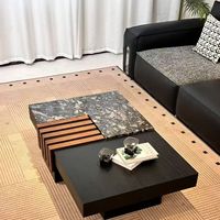 Ensemble de table basse en bois massif de style moderne adapté aux appartements, avec rangement carré et plateau en marbre