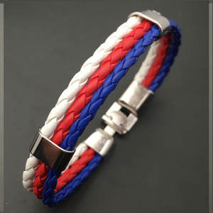 Pulsera trenzada de cuero sintético para mujer, brazalete con bandera de campo, multicolor - Product Image 4