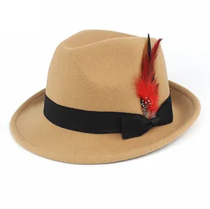 批发定制户外经典羽毛丝带正式巴拿马帽高品质软呢帽带羽毛装饰