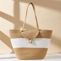Nouveau sac à bandoulière en corde de coton avec fermeture éclair, grand sac fourre-tout tissé pour femme, sac de plage, sac seau de banlieue style panier à main