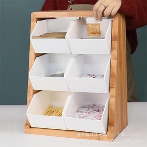 Estante de almacenamiento de madera creativo para vasos de papel desechables de escritorio, caja de almacenamiento de bolsas de café de madera maciza de varias capas - Product Image 3