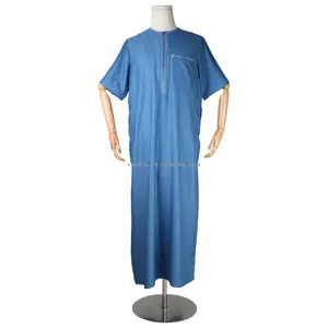 2024 Latest Short Sleeve Soft O Neck Zip Africa Muslim Praying Jalabiya Islamic Clothing Jubah Boubou Morocco Man Abaya
