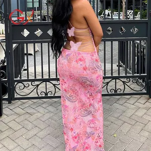 GX32006 Fashion Elegant Women Clothing Sexy Street Wear Backless Butterfly Design Dress Summer Sleeveless Maxi Dresses