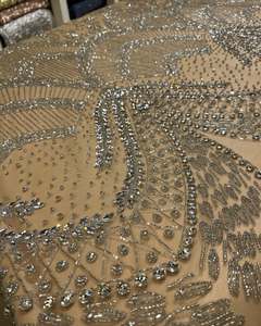 Tissu brodé de luxe avec des perles de cristal, dentelle haut de gamme pour robe de mariée, robe de soirée, vêtements de couture, textile - Product Image 2