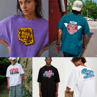 T-shirt Homme Col Montant Manches Courtes Épaules Tombantes Coupe Oversize 100% Coton Coupe Boxy Coton Biologique Uni à Imprimer