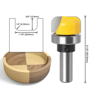 12mm 1/2" Inch Shank 1-1/8" Diameter Bowl & Tray Router Bit Round Nose Corner Rounding Milling Cutter For Template Wood R1/4"